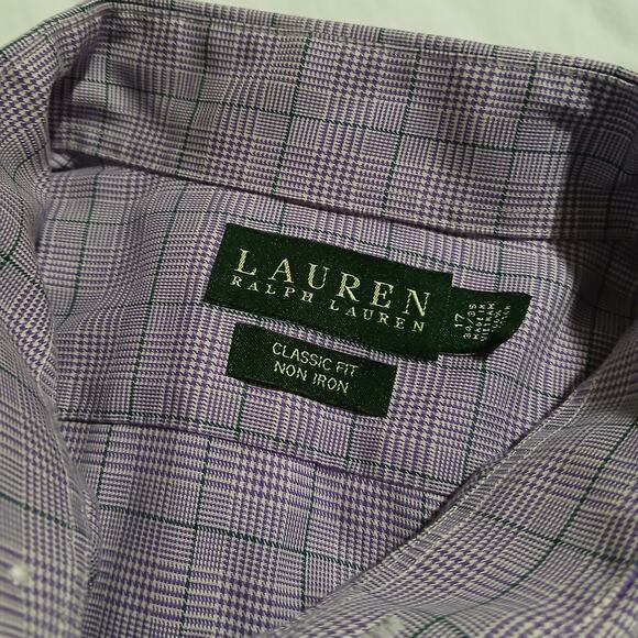 Lauren by Ralph Lauren Men's 17 34/35 100% Cotton Lilac Plaid Non-Iron Button-Up - Picture 8 of 12